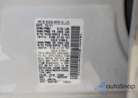 2012 Nissan Murano Sl from USA, damaged, VIN JN8AZ1MUXCW103848